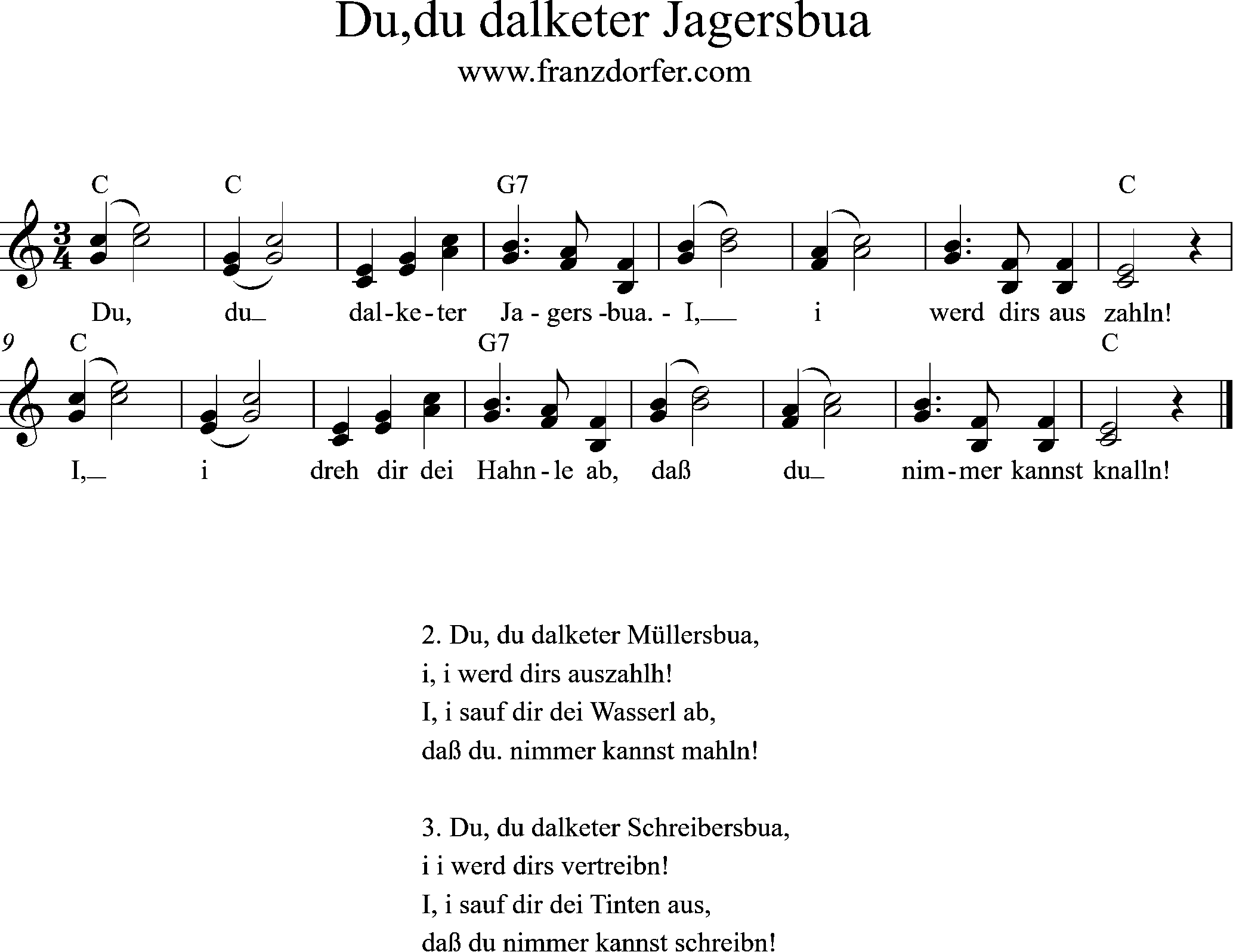 Noten Du dalketer Jagersbua